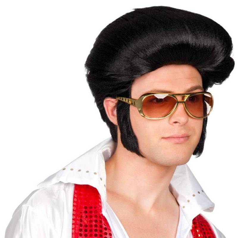 Perruque homme noire année disco Elvis